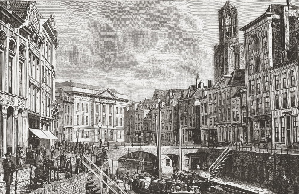 The Oudegracht Utrecht The Netherlands In The 19Th Century From Pictures From Holland By Richard Lovett Published 1887 Canvas Art - Ken Welsh Design Pics (38 x 24)