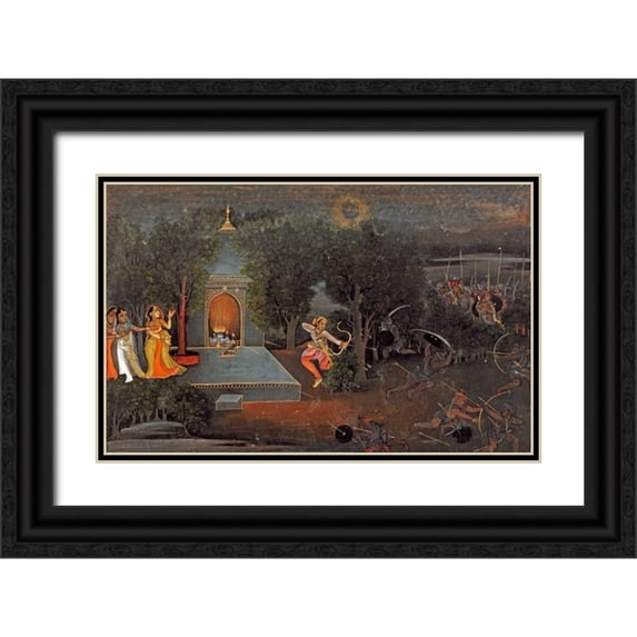 Oudh, Mir Kalan 32x22 Black Ornate Wood Framed with Double Matting Museum Art Print Titled - Illustration To The Ramayana