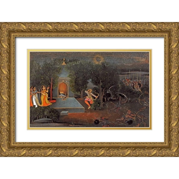 Oudh, Mir Kalan 32x22 Gold Ornate Wood Framed with Double Matting Museum Art Print Titled - Illustration To The Ramayana