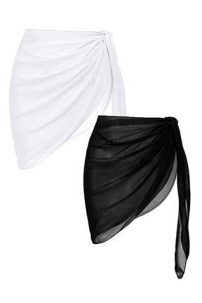 2 Pack Women Beach Sarongs Sheer Chiffon Bikini Wrap Skirt Cover Ups for Swimwear, S-XXL