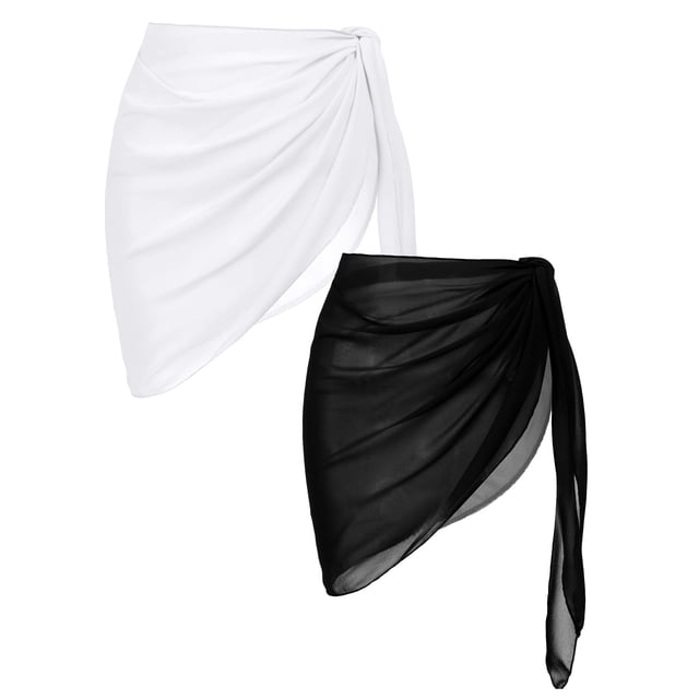 Oudiya 2 Pack Women Beach Sarongs Sheer Chiffon Bikini Wrap Skirt Cover Ups for Swimwear, S-XXL