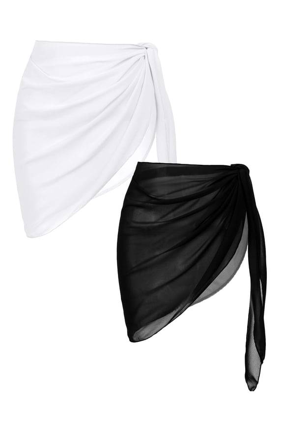 2 Pack Women Beach Sarongs Sheer Chiffon Bikini Wrap Skirt Cover Ups for Swimwear, S-XXL