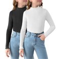 thumbnail image 1 of Oudiya 2 Packs Girls Lettuce Trim Mock Neck Long Sleeve Shirts Slim Fit Base Layer Ribbed Knit Tops Tees, 5-12Y, 1 of 6
