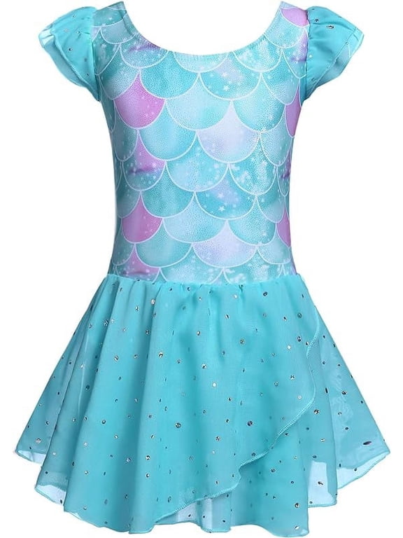 3-9 Years Ruffle Sleeve Ballet Leotard Dance Dress Tutu Skirt Outfits for Girls Gymnastics