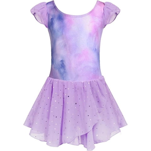 3-9 Years Ruffle Sleeve Ballet Leotard Dance Dress Tutu Skirt Outfits for Girls Gymnastics