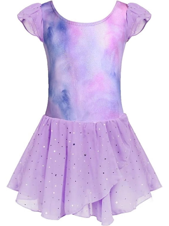 3-9 Years Ruffle Sleeve Ballet Leotard Dance Dress Tutu Skirt Outfits for Girls Gymnastics