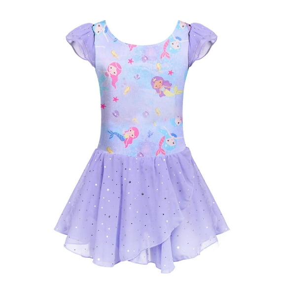 Oudiya 3-9 Years Ruffle Sleeve Ballet Leotard Dance Dress Tutu Skirt Outfits for Girls Gymnastics