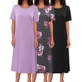 thumbnail image 1 of Oudiya 3 Pack Long Nightgowns for Women Short Sleeve Full Length Nightshirt Soft Plus Size Sleepwear Casual Loungwear, S-5XL, 1 of 6