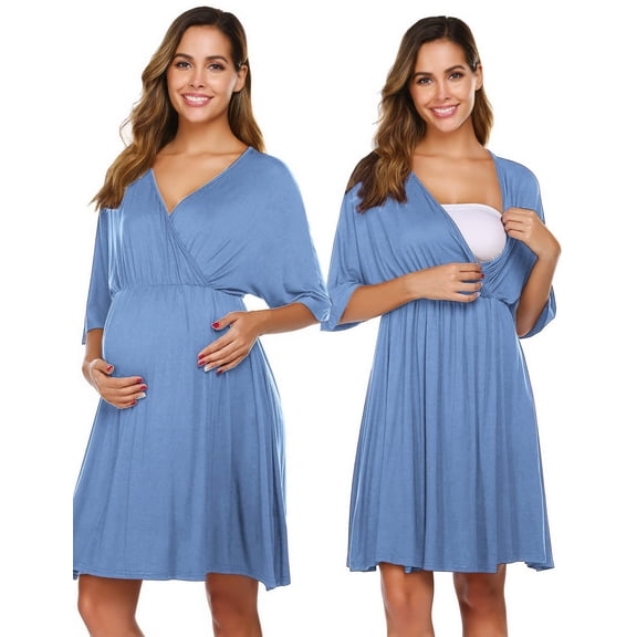 Oudiya 3 in 1 Labor/Delivery/Hospital Gown Maternity Dress Nursing Nightgown Sleepwear for Breastfeeding
