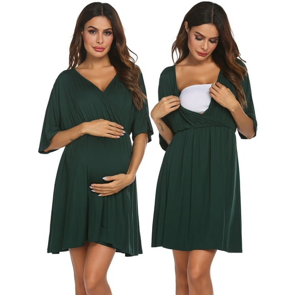 Oudiya 3 in 1 Labor/Delivery/Hospital Gown Maternity Dress Nursing Nightgown Sleepwear for Breastfeeding