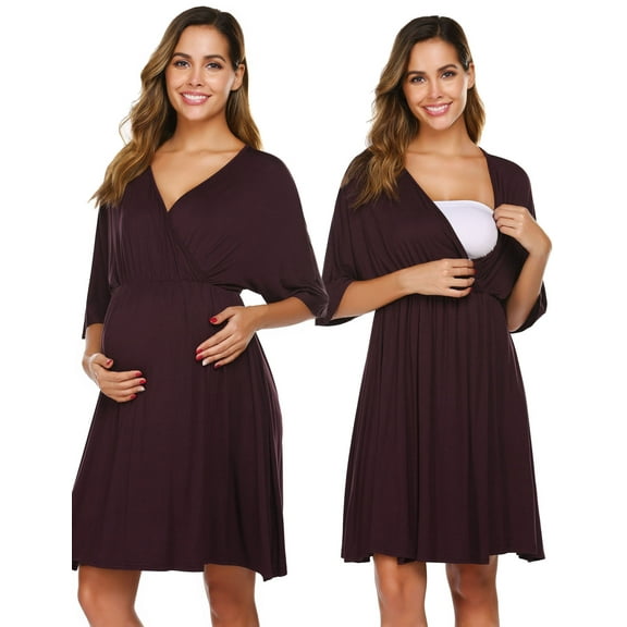 Oudiya 3 in 1 Labor/Delivery/Hospital Gown Maternity Dress Nursing Nightgown Sleepwear for Breastfeeding