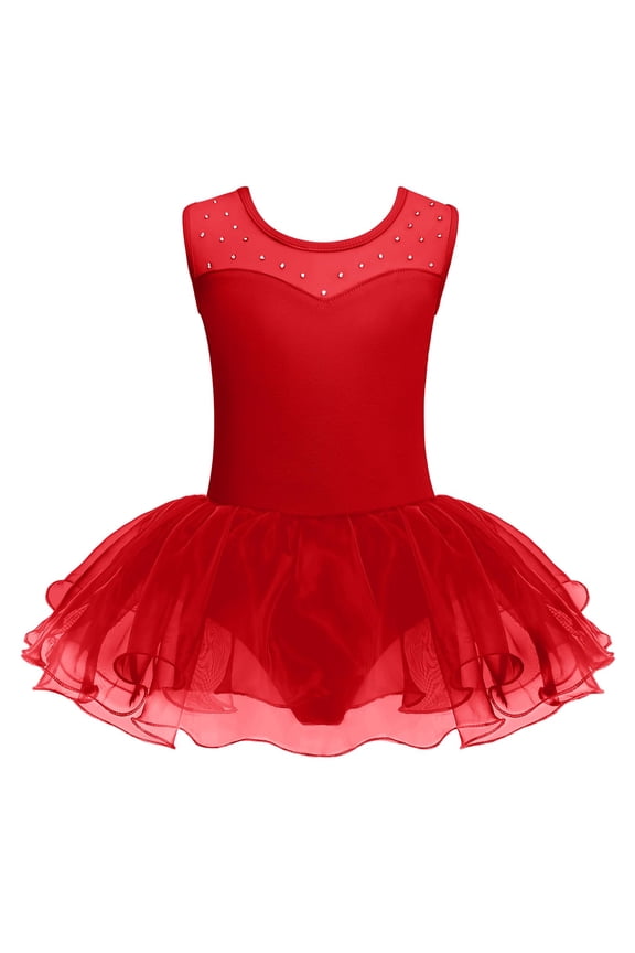 Ballet Leotards for Girls Sparkly Sleeveless Mesh Dance Dress Tutu Ballerina Costume for Kids 3-11Y