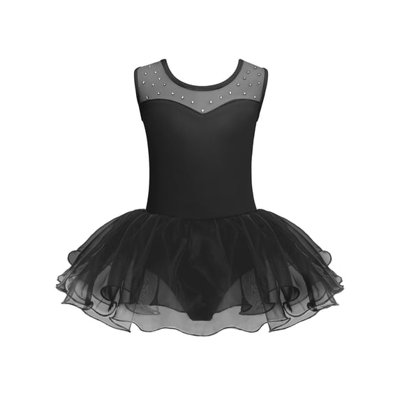 Oudiya Ballet Leotards for Girls Sparkly Sleeveless Mesh Dance Dress Tutu Ballerina Costume for Kids 3-11Y
