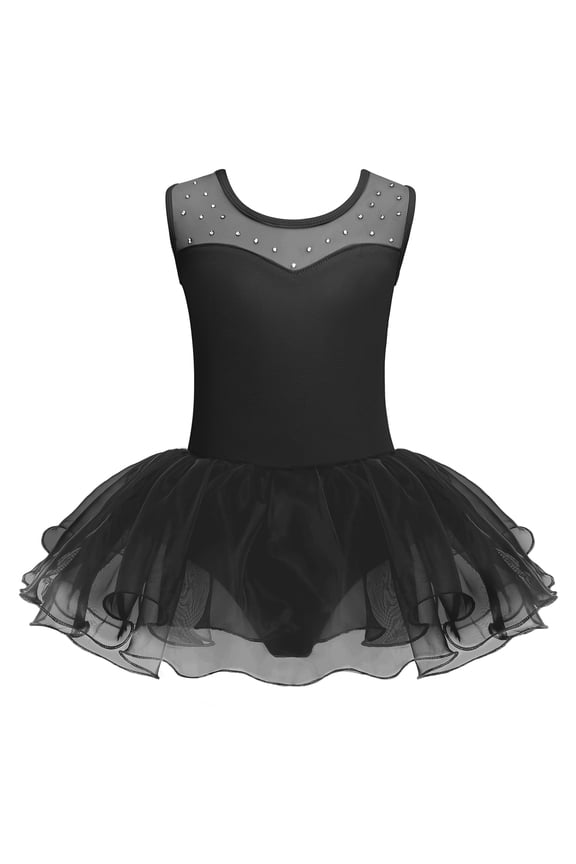 Ballet Leotards for Girls Sparkly Sleeveless Mesh Dance Dress Tutu Ballerina Costume for Kids 3-11Y