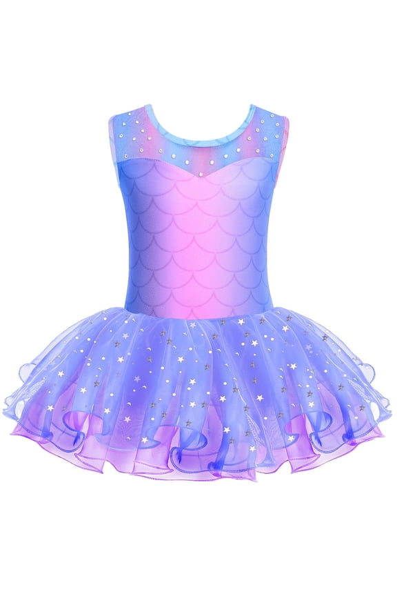 Ballet Leotards for Girls Sparkly Sleeveless Mesh Dance Dress Tutu Ballerina Costume for Kids 3-11Y