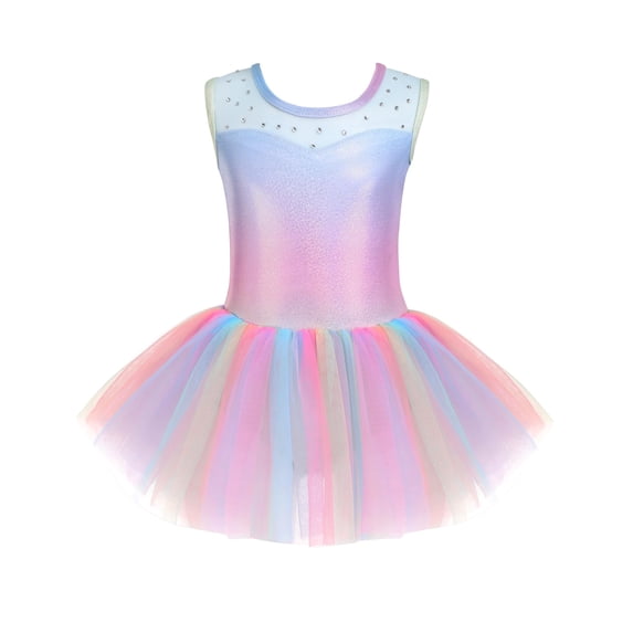 Oudiya Ballet Leotards for Girls Sparkly Sleeveless Mesh Dance Dress Tutu Ballerina Costume for Kids 3-11Y