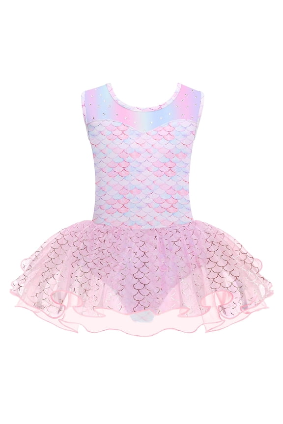 Ballet Leotards for Girls Sparkly Sleeveless Mesh Dance Dress Tutu Ballerina Costume for Kids 3-11Y