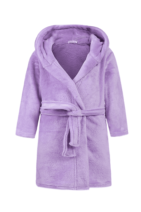Boys Girls Flannel Hooded Bathrobe Soft Sleepwear Pajamas Toddler Fuzzy Robe with Belt for Kids 4-13Y