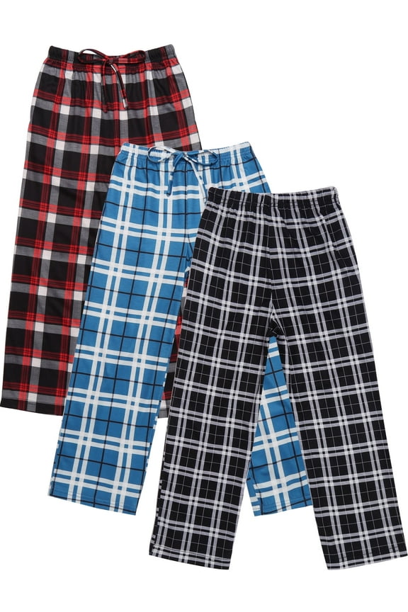 Boys Pajama Pants 3 Pack Sleep Pants Soft Elastic Waist Kids Pajama Bottoms Plaid Lounge Pants with 2 Pockets
