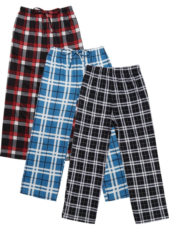 Boys Pajama Pants 3 Pack Sleep Pants Soft Elastic Waist Kids Pajama Bottoms Plaid Lounge Pants with 2 Pockets