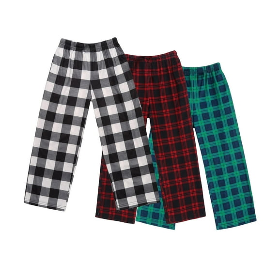 Oudiya Boys Pajama Pants 3 Pack Sleep Pants Soft Elastic Waist Kids Pajama Bottoms Plaid Lounge Pants with 2 Pockets