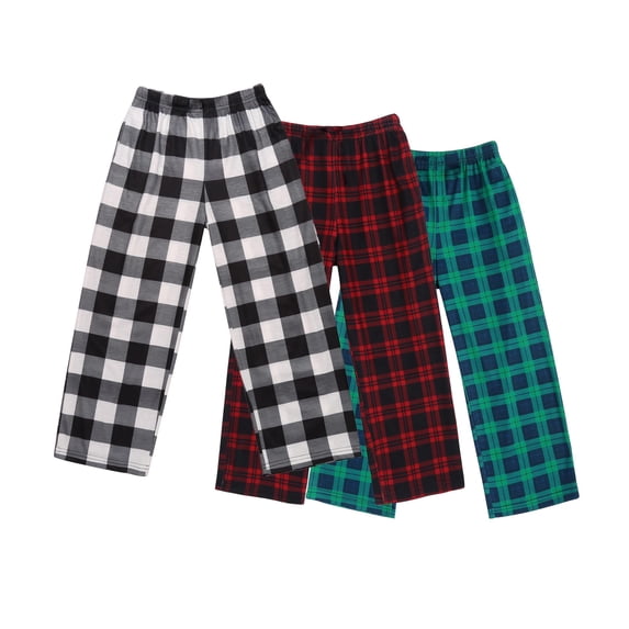 Oudiya Boys Pajama Pants 3 Pack Sleep Pants Soft Elastic Waist Kids Pajama Bottoms Plaid Lounge Pants with 2 Pockets