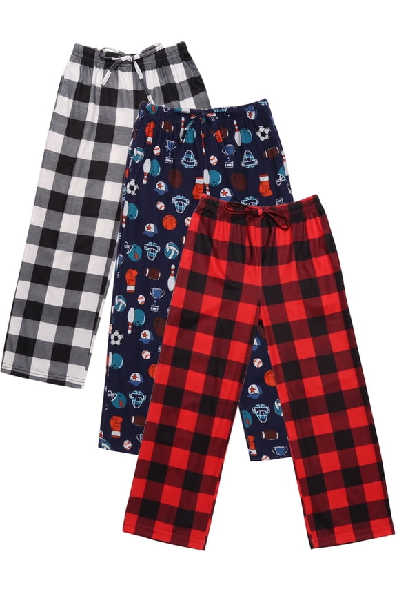 Boys Pajama Pants 3 Pack Sleep Pants Soft Elastic Waist Kids Pajama Bottoms Plaid Lounge Pants with 2 Pockets