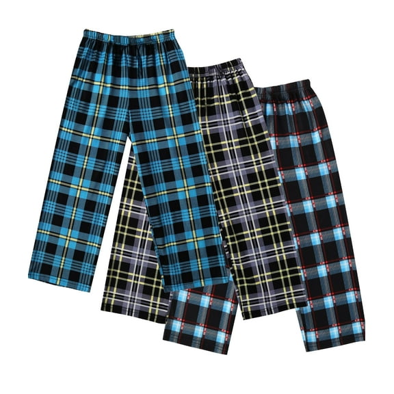 Oudiya Boys Pajama Pants 3 Pack Sleep Pants Soft Elastic Waist Kids Pajama Bottoms Plaid Lounge Pants with 2 Pockets