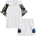 thumbnail image 1 of Oudiya Boys Summer Outfits Short Sleeve Letter Graphic Pullover Hooded T-shirt and Shorts 2 Piece Set for Kids 5-11Y, 1 of 5