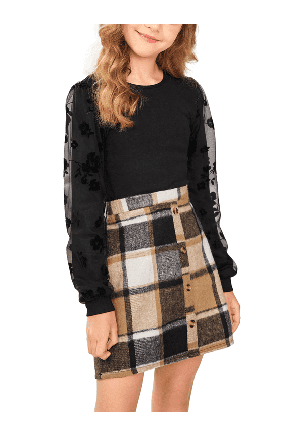 Girls Skirt Sets Casual Fall Outfits Corduroy Skirt and Long Sleeve Rib Knit Shirt Tops 2 Piece Set