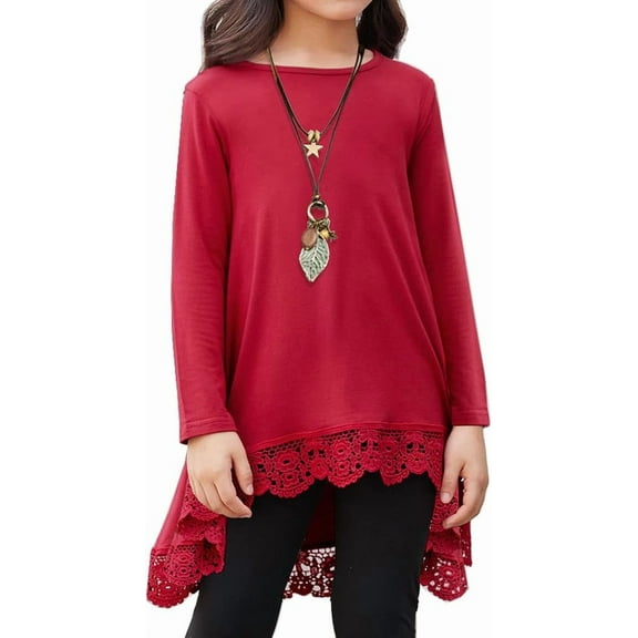 Oudiya Casual Girls Tunic Tops Loose Long Sleeve Blouse Soft Swing Pullover T-Shirt