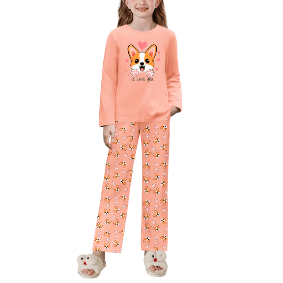 Oudiya Christmas Pajamas Set for Girls Long Sleeve Top & Pants Soft Cute Print Sleepwear Lounge Set