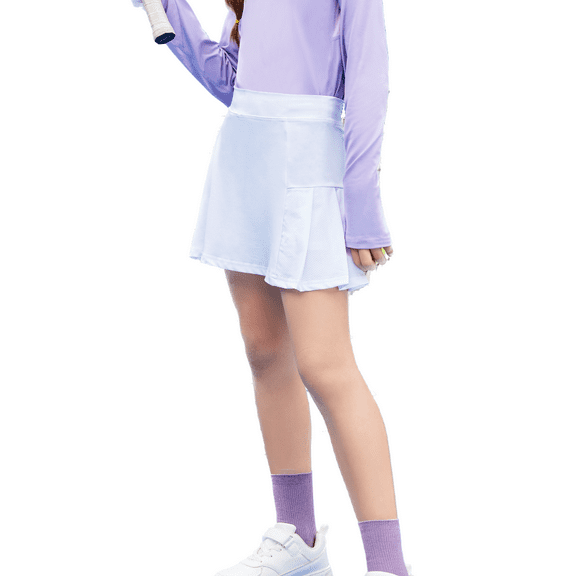 Oudiya Girl's Tennis Skirt with Pockets Shorts Athletic Performance Skort for Golf Workout White for 6-7Y