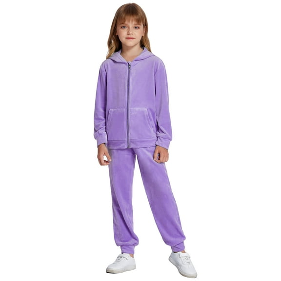 Oudiya Girls 2 Piece Outfits Velour Tracksuit Hoodie and Jogger Set Sweatsuit Athletic Clothes Sets