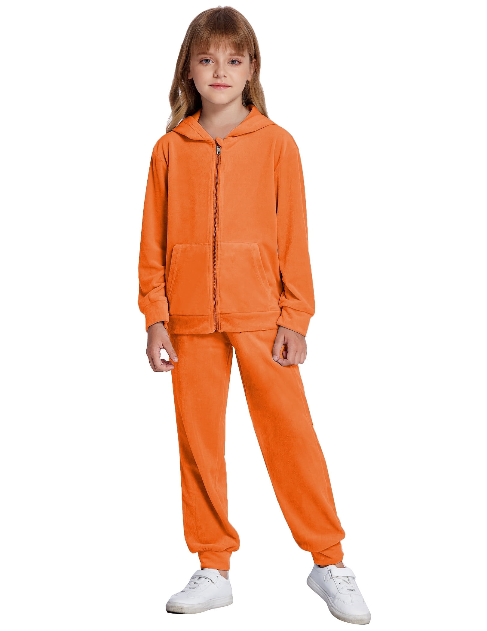 Oudiya Girls 2 Piece Outfits Velour Tracksuit Hoodie and Jogger Set Sweatsuit Athletic Clothes Sets