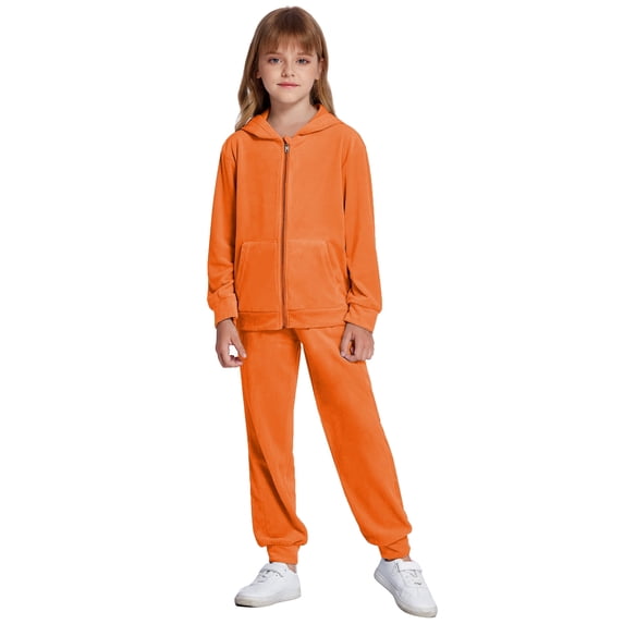 Oudiya Girls 2 Piece Outfits Velour Tracksuit Hoodie and Jogger Set Sweatsuit Athletic Clothes Sets