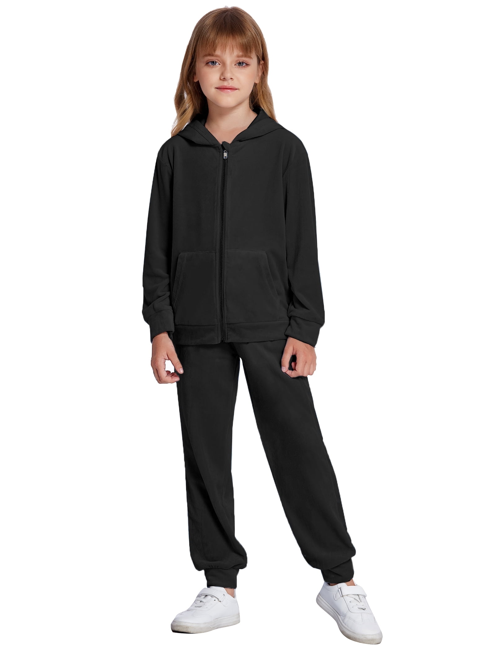 Oudiya Girls 2 Piece Outfits Velour Tracksuit Hoodie and Jogger Set Sweatsuit Athletic Clothes Sets