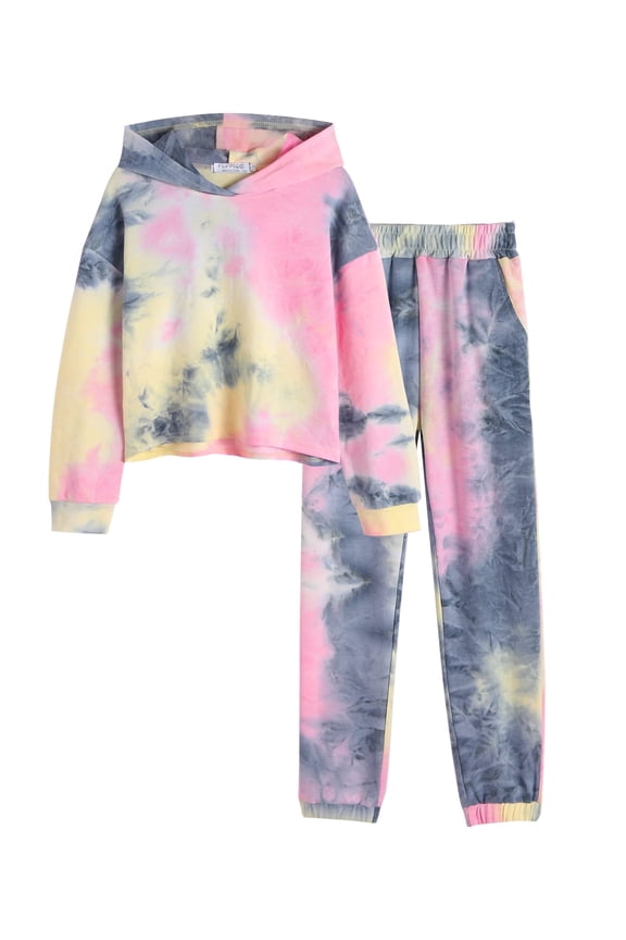 Girls 2 Piece Tie Dye Sweatsuit Set Tracksuits Pullover Sweatshirts and Sweatpants with Pockets, 4-12Y