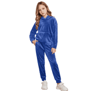OUDIYA Girls 2 Piece Velour Tracksuit Set Athletic Sportswear Hoodie Sweatshirt and Sweatpant Clothing Sets for Kids
