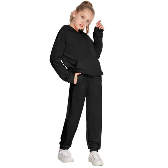 Oudiya Girls 2 Piece Velour Tracksuit Set Athletic Sportswear Hoodie Sweatshirt and Sweatpant Clothing Sets for Kids