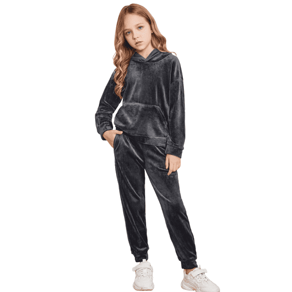 Oudiya Girls 2 Piece Velour Tracksuit Set Athletic Sportswear Hoodie Sweatshirt and Sweatpant Clothing Sets for Kids