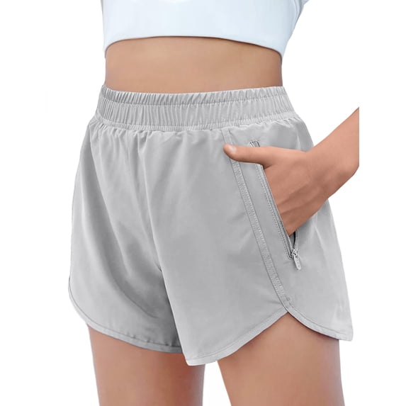 Oudiya Girls Athletic Shorts with Zipper Pockets High Waisted Running Shorts Basketball Volleyball Gym Sports Active Shorts for Kids 5-15Y