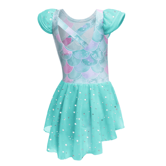 Oudiya Girls Ballet Dress Ruffle Sleeve Dance Leotard with Skirt Criss Cross Back Dance Clothes for Kids 8-9Y