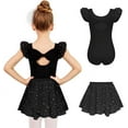 thumbnail image 1 of Oudiya Girls Ballet Leotards Ruffle Sleeve Bow Back Toddler Dance Outfits Leotard with Removable Shinny Skirt Combo 3-11Y, 1 of 9