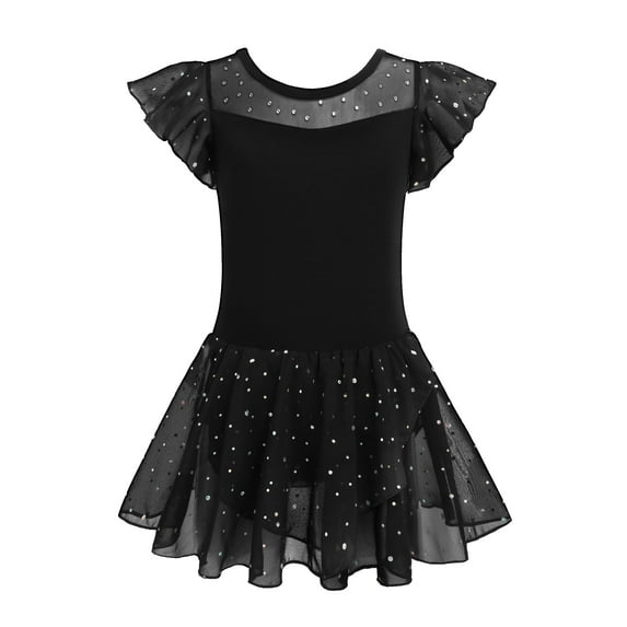 Oudiya Girls Ballet Leotards Ruffle Sleeve Shinny Dance Dress Outfits Toddler Ballerina Clothes for Kids 3-11Y