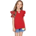 thumbnail image 1 of Oudiya Girls Blouse Tops Ruffle Short Sleeve Tees Solid Spring Summer Keyhole Neck Cotton Shirts for Girls 5-12 Years, 1 of 8