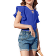 thumbnail image 1 of Oudiya Girls Blouse Tops Ruffle Short Sleeve Tees Solid Spring Summer Keyhole Neck Cotton Shirts for Girls 5-12 Years, 1 of 7