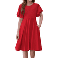 thumbnail image 1 of Oudiya Girls Butterfly Sleeve Summer Dress A-Line Casual Swing Twirl Skater Dress with 2 Pockets for Kids, 7Y, 1 of 9