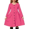 thumbnail image 1 of Oudiya Girls Button Down Dresses Midi Long Sleeve A-line Casual Dress with Pockets, 4-14Y, 1 of 8