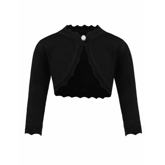 Oudiya Girls Cardigan Basic Bolero Shrug Knit Long Sleeves Dress Cover Up Black for 9-10Y